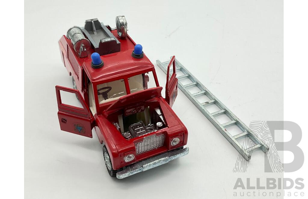Vintage Diecast Dinky Toys Fire Service Landrover and Corgi Toys Tow Truck Landrover, Made in Great Britain