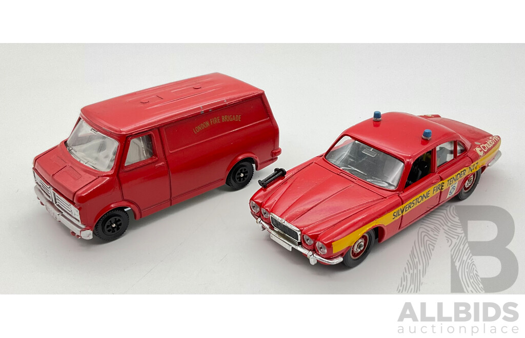 Vintage  Diecast Dinky Toys Bedford Van London Fire Brigade and Solido Jaguar XJ 12 Silverstone Fire Tender Number 7