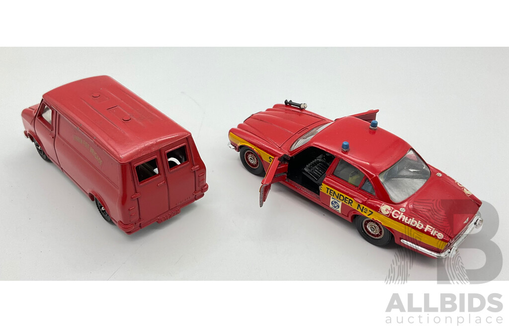 Vintage  Diecast Dinky Toys Bedford Van London Fire Brigade and Solido Jaguar XJ 12 Silverstone Fire Tender Number 7