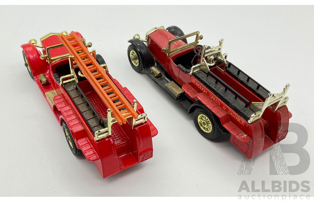 Two Vintage Diecast Matchbox Rolls Royce Borough Green and District Fire Engines, Made in England