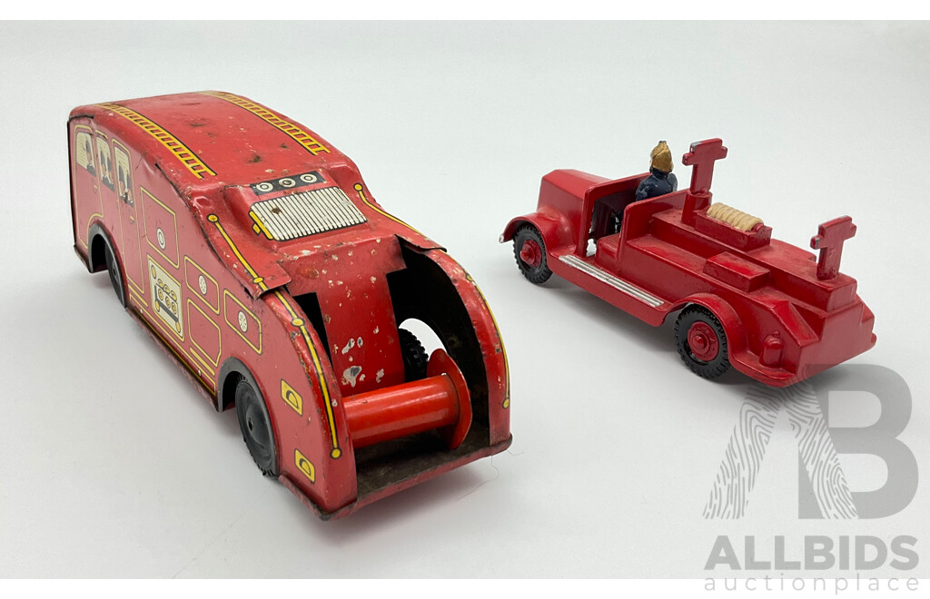 Vintage Diecast Early Twentieth Centuary Fire Engine and Pressed Steel Fire Engine, Both Made in England