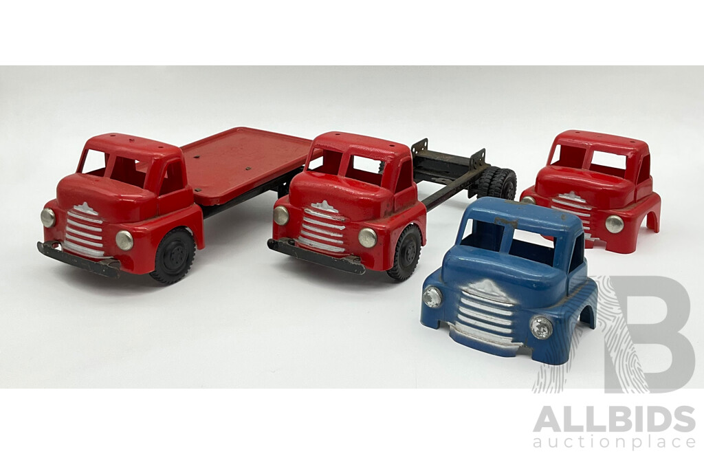 Two Vintage Toy Trucks, Rigid and Trailer with Two Spare Cabins