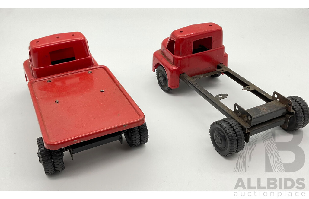 Two Vintage Toy Trucks, Rigid and Trailer with Two Spare Cabins