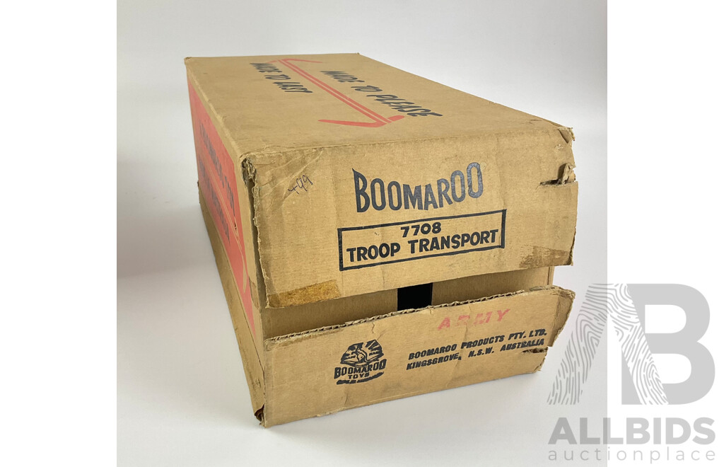 Three Vintage Australian Toy Boxes Including Boomeroo Troop Transport, Wyn-Toy Breakdown Truck and Army Transport