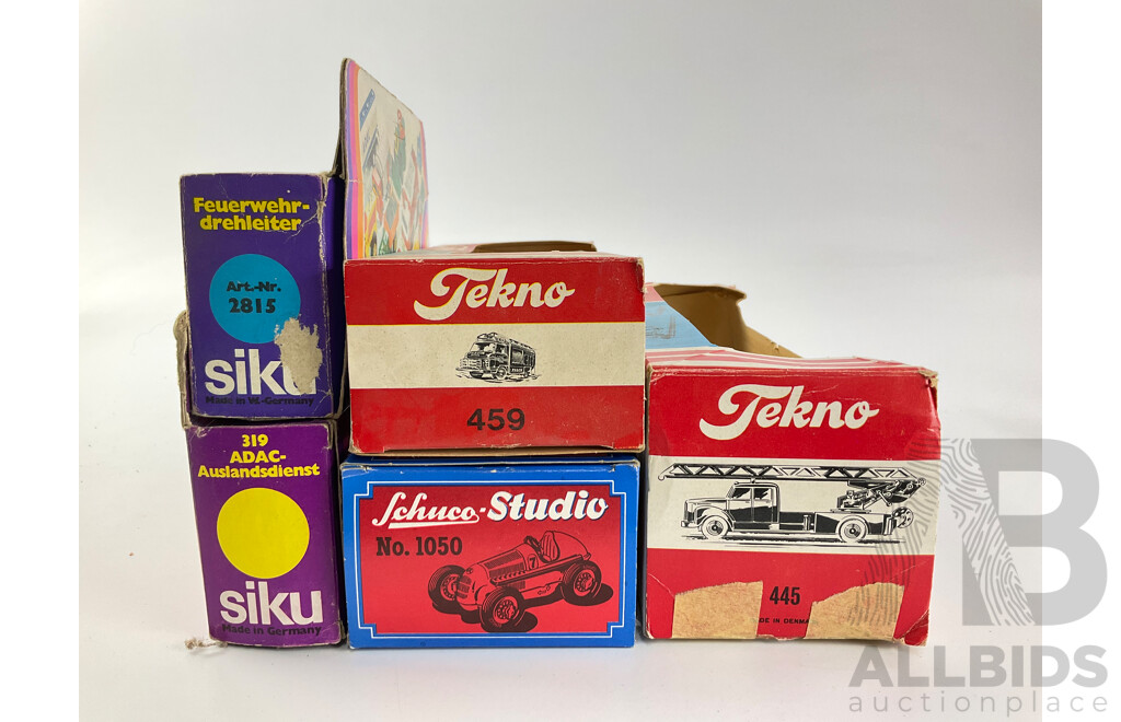 Collection of Twelve Vintage Model Vehicle Boxes Including Solido, Siku, Tekno and Shuco