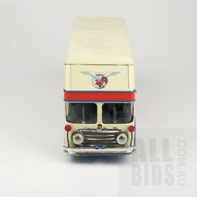 Vintage Joustra French Transports Internationaux Battery Operated Tin Toy Bus with Wind-Up Mechanism