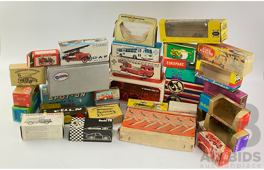 Collection of Approx Thirty Five Toy Model Boxes Including Tri-Ang, CKO, RAF, Matchbox and More