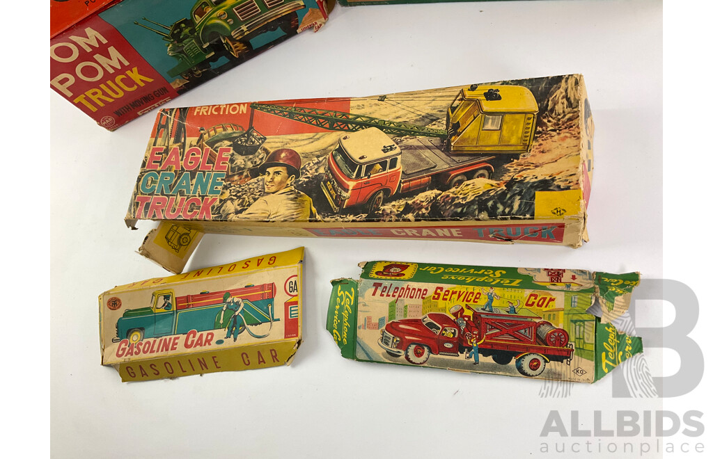 Collection of Japanese Toy Truck/Buses Boxes-Remnants Including Modern Toys, Line Mar Toys, Taiyo