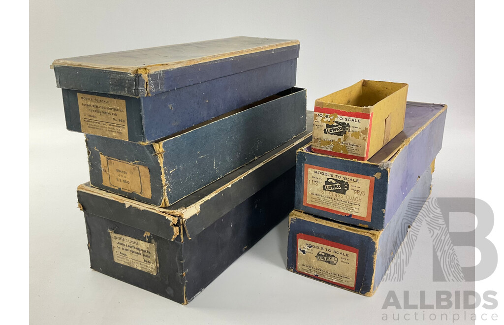 Five Vintage Bassett-Lowke O Gauge Model Railway Boxes and Other