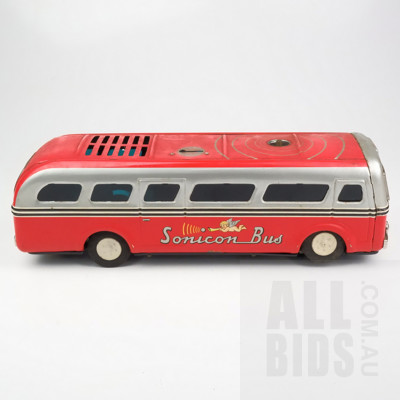 Vintage Modern Toys Japan Sonicon Battery Powered Lights Bus Tin Toy Bus