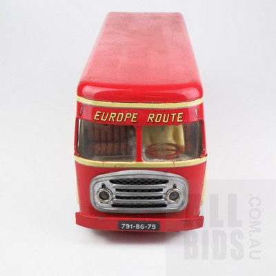 Vintage Joustra France Europe Route Service Rapid Tin Toy Bus with Battery Powered Lights