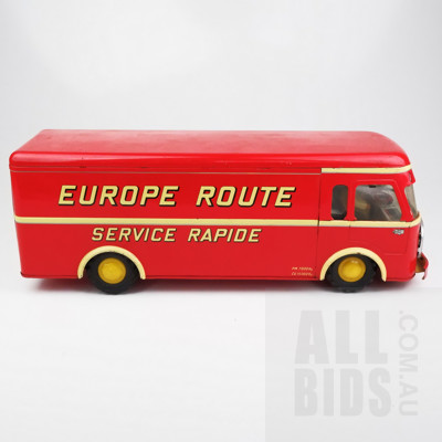 Vintage Joustra France Europe Route Service Rapid Tin Toy Bus with Battery Powered Lights