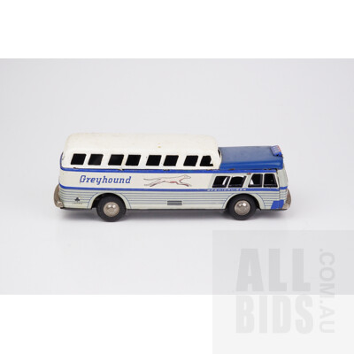 Vintage Greyhound Express Scenicruiser Tin Toy Bus with Friction Wheels