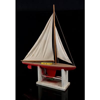 Vintage Hand Crafted Solid Wood Red Pond Yacht with Stand