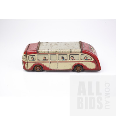 Vintage Arnold German Tin Toy Bus with Friction Drive Rear Wheels Circa 1950s