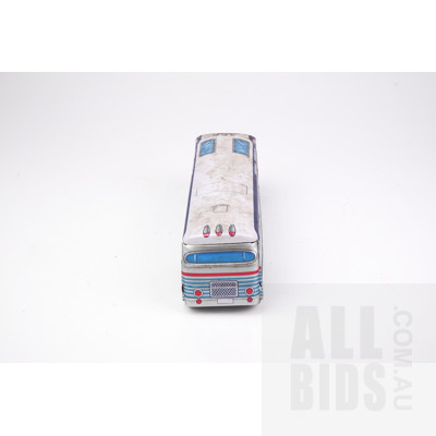 Vintage Greyhound Highway Traveler Tin Toy Bus with Friction Drive Front Wheels