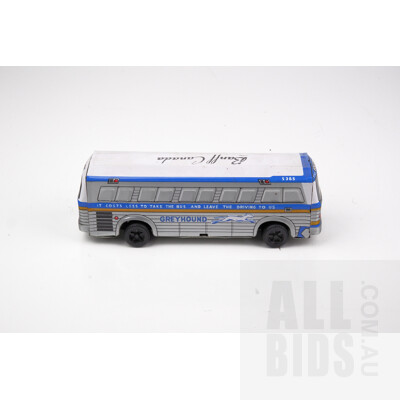 Vintage Greyhound Express Tin Toy Bus with Friction Drive Rear Wheels