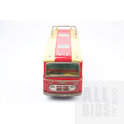 Vintage San Japanese Tin Toy Picnic Bus with Friction Drive Front Wheels