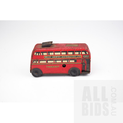Vintage Wells of London Tin Toy Double-Decker Transport Bus