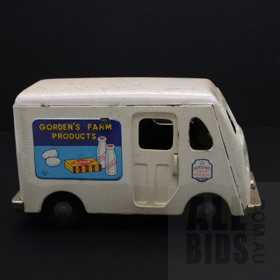 Vintage Tin MSK Gordens Farm Products Friction Drive Van - Made In Japan