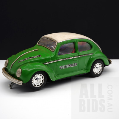 Vintage Tin New Battery Operated Bump N Go Volkswagen Beetle - In Original Box - Made In Japan