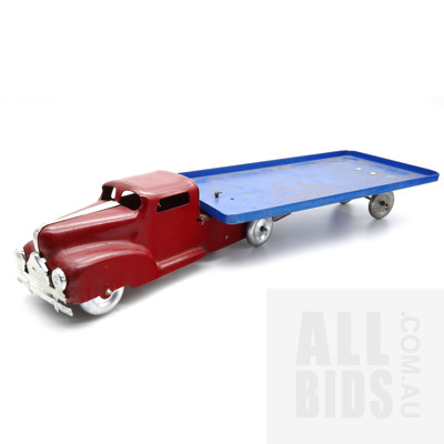 Vintage Tin Truck And Trailer - Probably  Wyn Toy Australia  - red Cab, blue Trailer