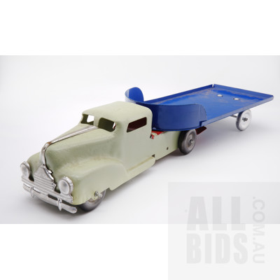 Vintage Tin Truck And Trailer - Probably  Wyn Toy Australia  - Mint Cab, blue Trailer