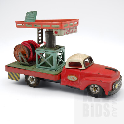 Vintage Tin Telephone Company Friction Powered Truck - Made In Japan