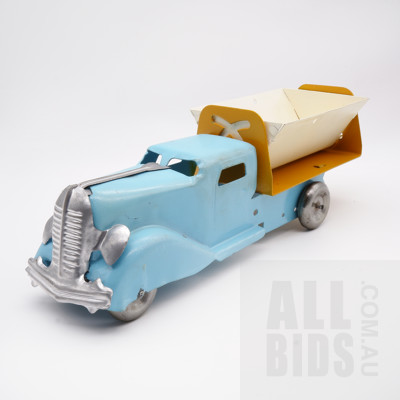 Vintage Tin Side Dump Truck - Probably Wyn Toy Australia - Blue