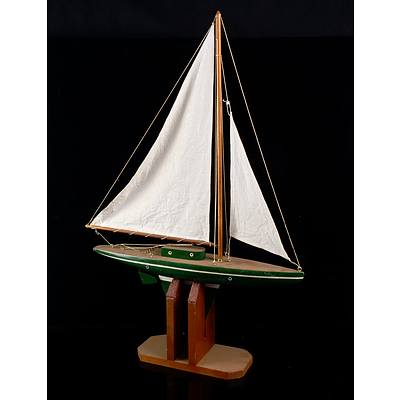 Vintage Hand Crafted Solid Wood Green Pond Yacht with Stand