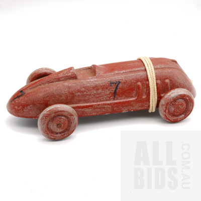Vintage Metal Pull Around Race Car - A Stokes Toy - Red