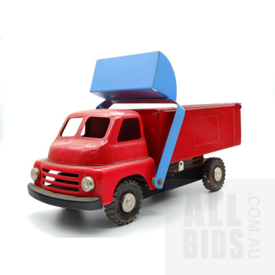 Vintage Tin Dump Truck With Plow - Wyn Toy Australia - Red