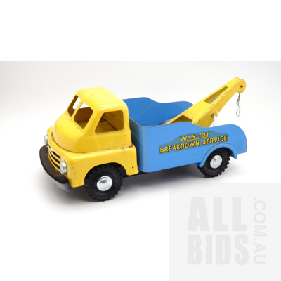 Vintage Tin Wyn Toy Breakdown Service Tow Truck- Made In Australia