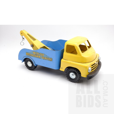 Vintage Tin Wyn Toy Breakdown Service Tow Truck- Made In Australia