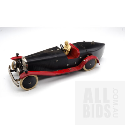 Vintage Meccano Constructor Boattail Black & Red Tin Race Car