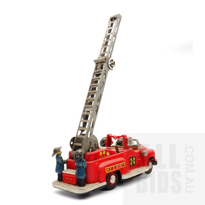 Vintage Tin Battery Operated Fire Truck FD 6097 By Nomura- Made in Japan