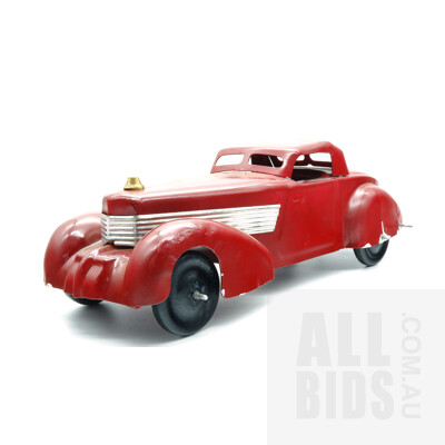 Vintage Tin Wind Up powered Car - Red
