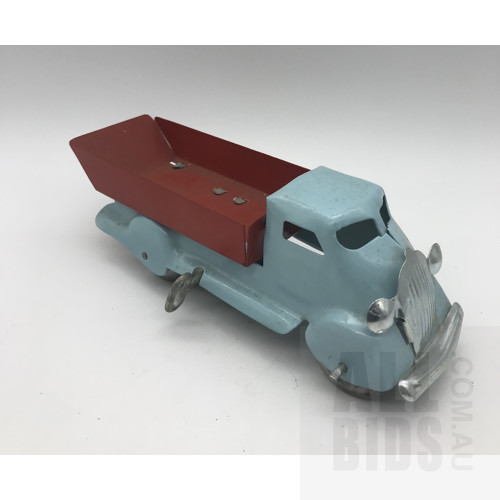Vintage Tin Wind-up Powered Small Dump Truck - Wyn Toy Australia - Blue