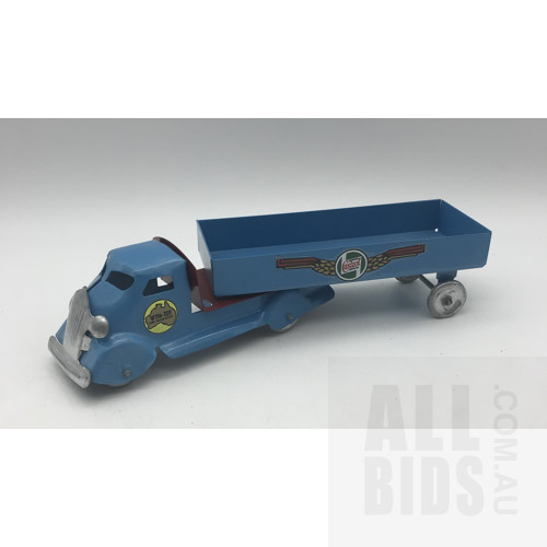 Vintage Tin Truck With Castrol Motor Oil Trailer - Wyn-Toy Australia - Blue