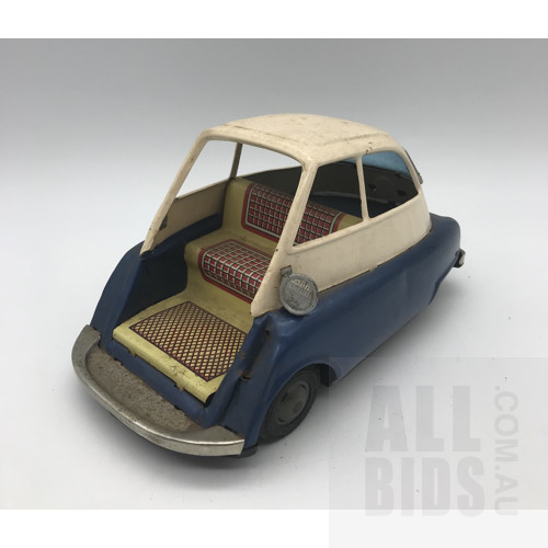 Vintage Tin Friction Powered BMW Isetta - Made In Japan - Blue