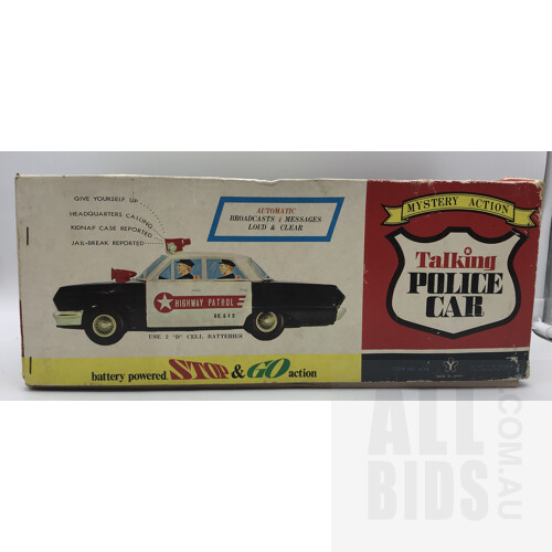Vintage Tin Mystery Action Talking Police Car  - In Original Box - Made In Japan