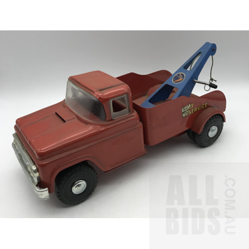 Vintage Tin Breakdown Service Tow Truck - Wyn Toy Australia - Red