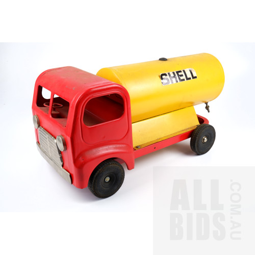 Vintage Tin Shell Tanker Truck- Cyclops And Lines Bros - Red/Yellow