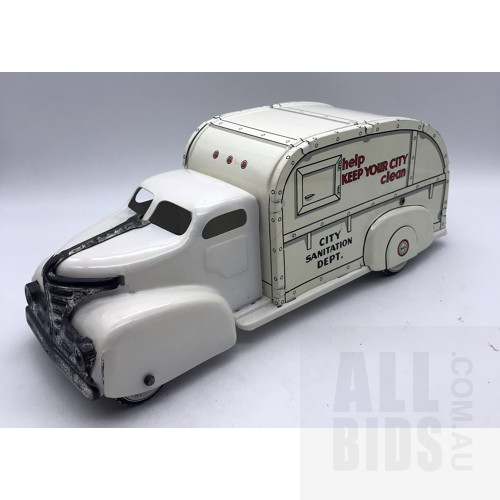 Vintage 1940s Marx City Sanitation Garbage Truck -Made In New York - White