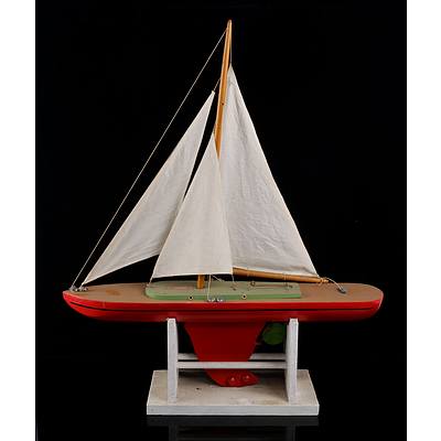 Vintage Hand Crafted Solid Wood Red Pond Yacht with Stand