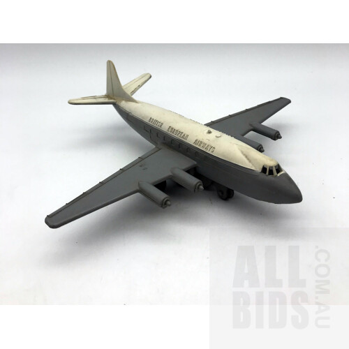 Vintage Plastic Mettoy Friction Drive British European Airways Airplane - Made In Great Britain - Silver