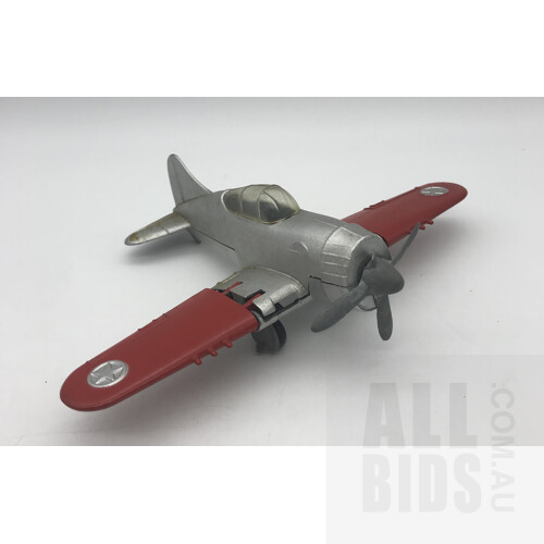 Vintage Tin Cast Airplane With Folding Wings And Landing Gear