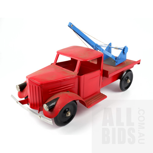 Vintage Tin Large Tow Truck - Red