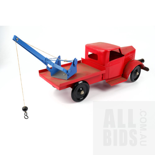Vintage Tin Large Tow Truck - Red