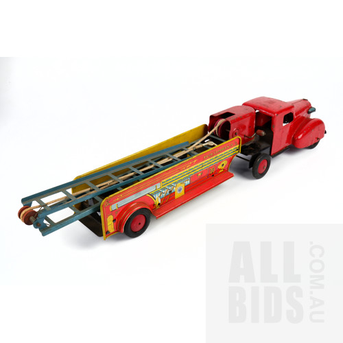 Vintage Tin Wyandotte Toys Ladder Truck And Truck Fire Engine - Made In USA
